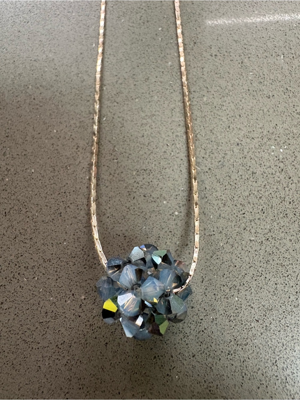 Vintage Blue Crystal Cluster Necklace with 24” silver tone chain
